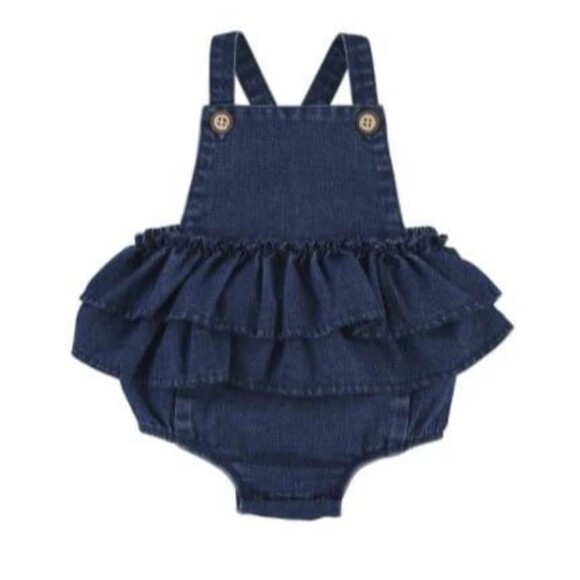 Mud Pie denim tiered ruffles bubble Romper 9/12 - Picture 1 of 2